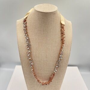 VTG Rose Gold Crystal Rhinestone Rib Necklace Bridal Wedding Statement Sparkly